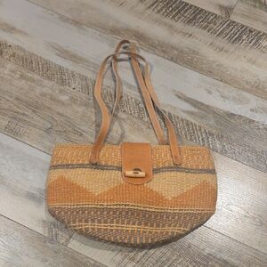 Tan and Brown Geometric Shoulder Bag